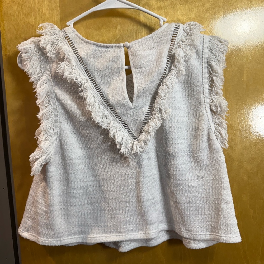 White Ruffled Sleeveless Tank Top - Picture 3 of 3